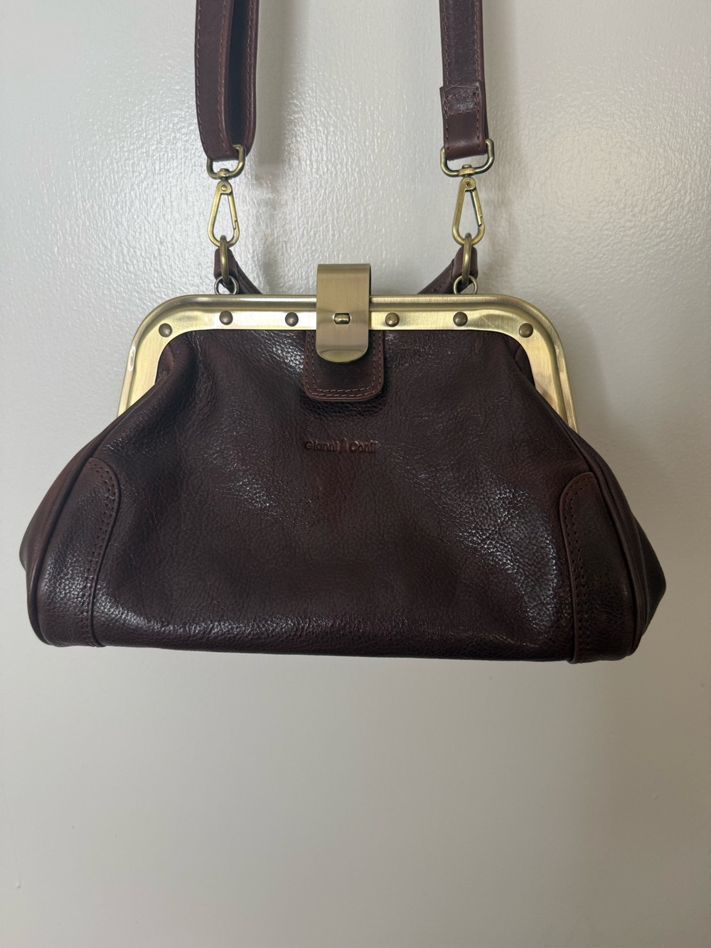 Gianni Conti, Melania, Italian leather, Brown clam shell ,Crossbody bag